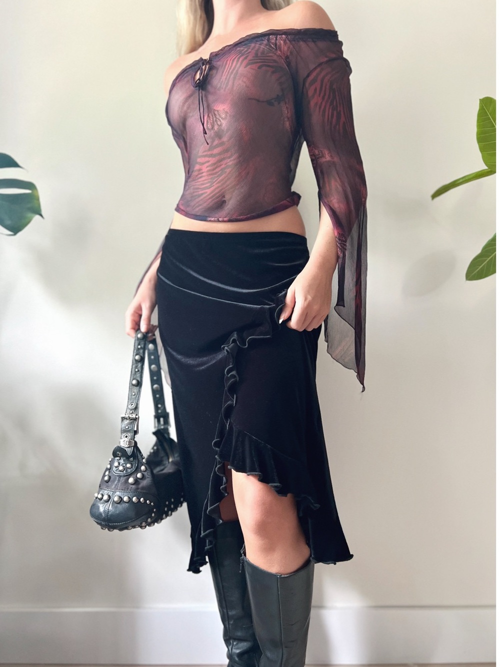 2004 Vintage Simon's | Tiered Ruffle Whimsigoth Velvet Skirt